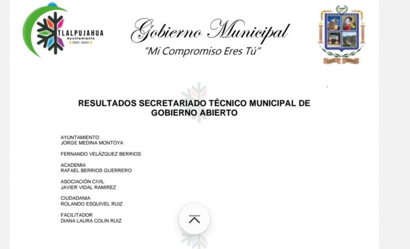Resultados Convocatoria Secretariado Técnico Municipal de Gobierno abierto